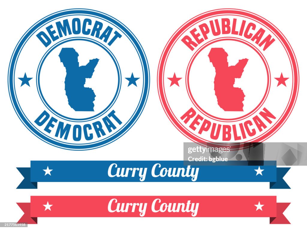 Curry County, Oregon. Map on rubber stamp with banner