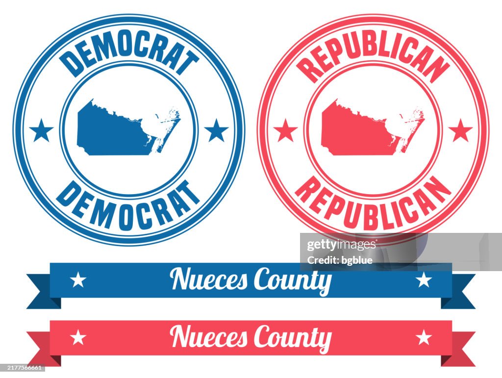 Nueces County, Texas. Map on rubber stamp with banner