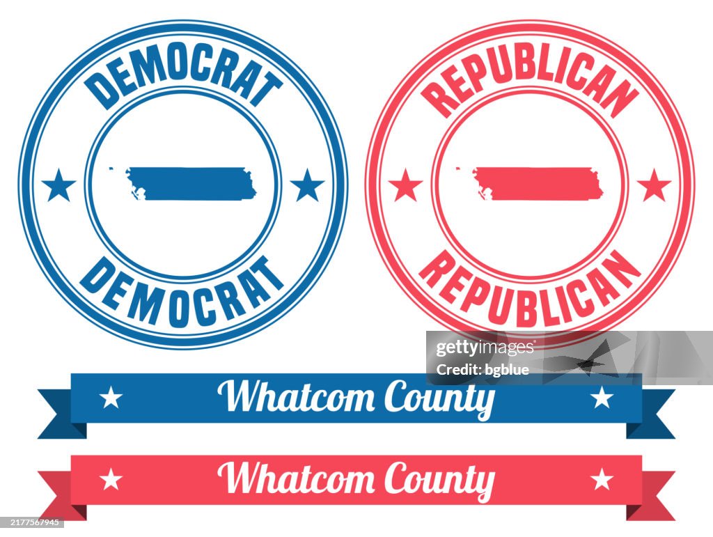 Whatcom County, Washington. Map on rubber stamp with banner