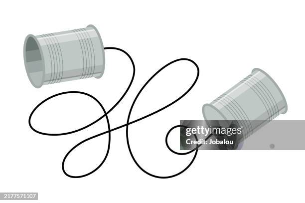 string wire phone between two tin cans - telephone lines stock illustrations