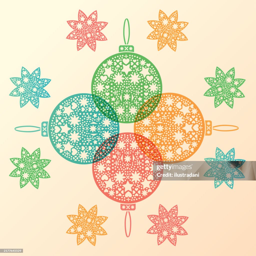 Christmas balls and stars in color overlay