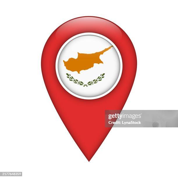 pinpoint vector icon with cyprus national flag isolated on white background. map pointer symbol for website, gps navigator, apps. illustration in flat design. location marker. geolocation mark on the map. - cyprus flag stock illustrations