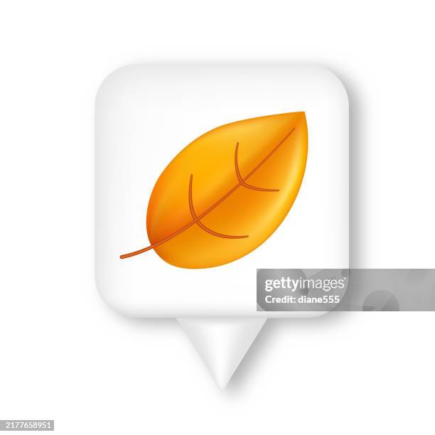 cute 3d chat bubble with orange fall leaf icon on a transparent background - play dough stock illustrations