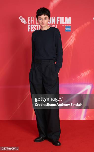 Emma Corrin attends the Trials & Tribulations conference during the 68th BFI London Film Festival at the BFI Southbank on October 09, 2024 in London,...