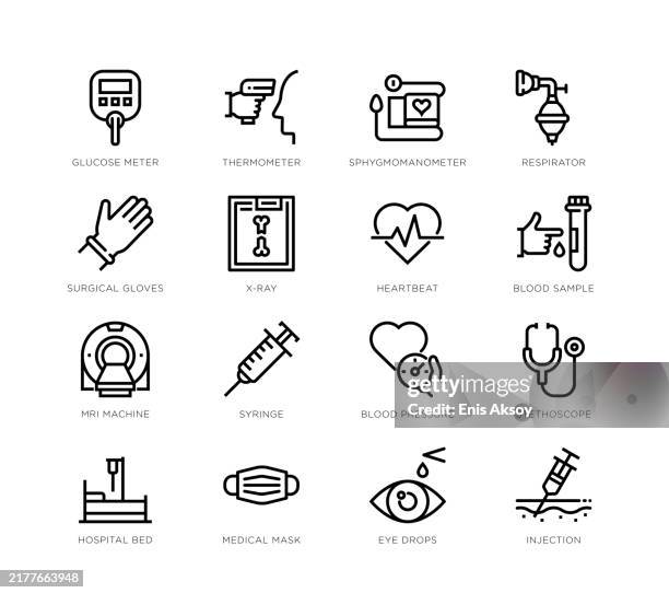 ilustraciones, imágenes clip art, dibujos animados e iconos de stock de iconos de equipos y dispositivos médicos - indicador de presión sanguínea