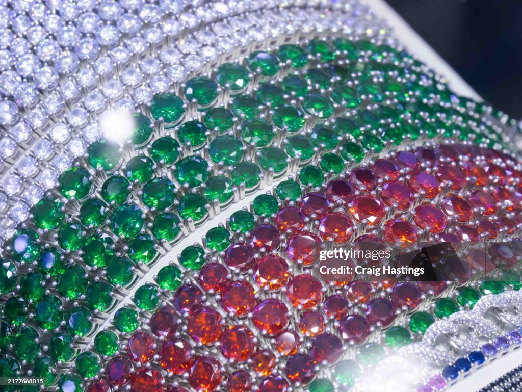 Dubai UAE - Gold and Silver Souk - Close up of Luxury High end Diamond Bracelets in Gold and White Gold for wedding or engagement