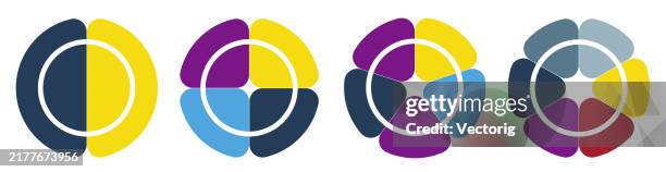 multicolored circular charts for infographics and data visualization - creative-recycle-symbol-drawing stock illustrations