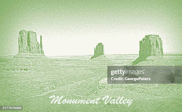 retro style postcard of monument valley - the mittens monument valley stock illustrations