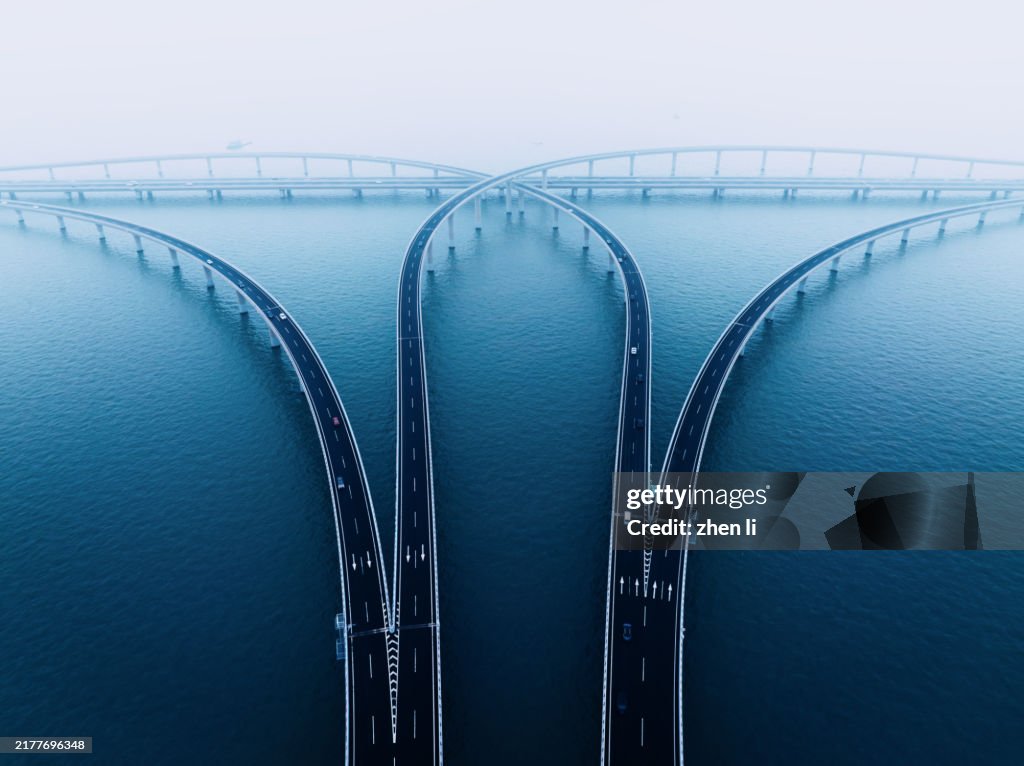 Aerial view of cross-sea bridge
