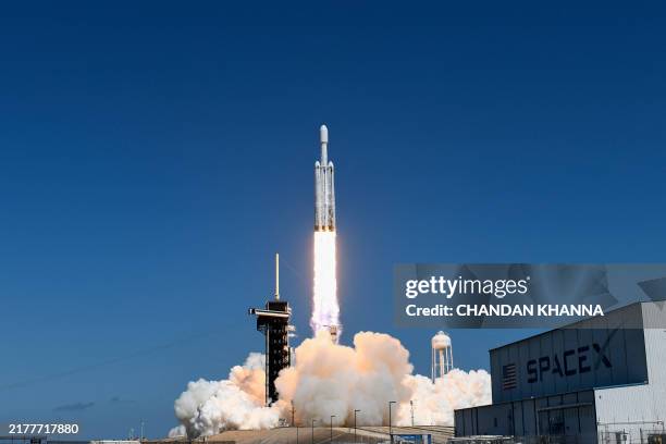 SpaceX Falcon Heavy rocket with the Europa Clipper spacecraft aboard launches from Launch Complex 39A at NASA's Kennedy Space Center in Cape...
