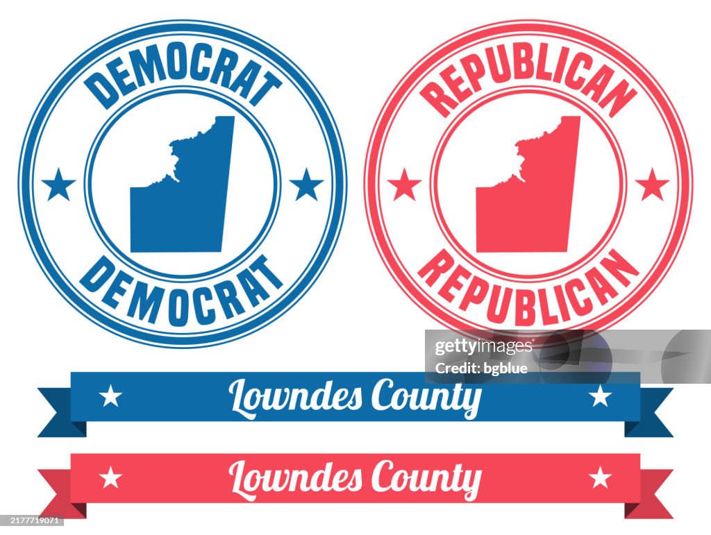 Lowndes County, Mississippi. Map on rubber stamp with banner
