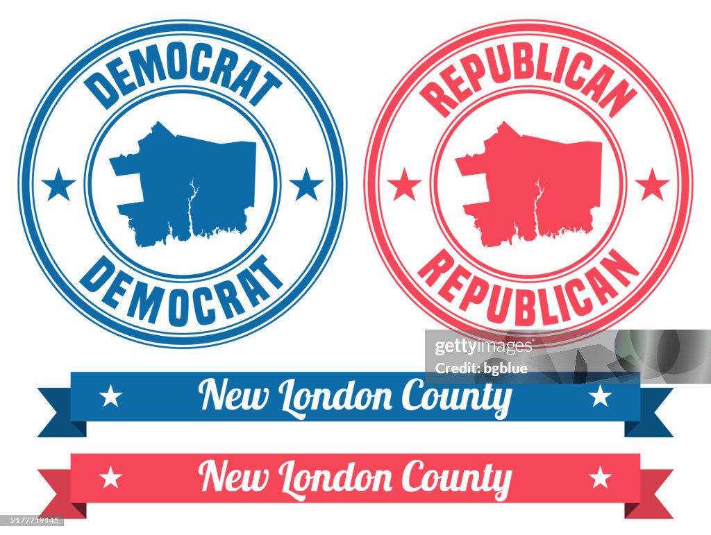 New London County, Connecticut. Map on rubber stamp with banner