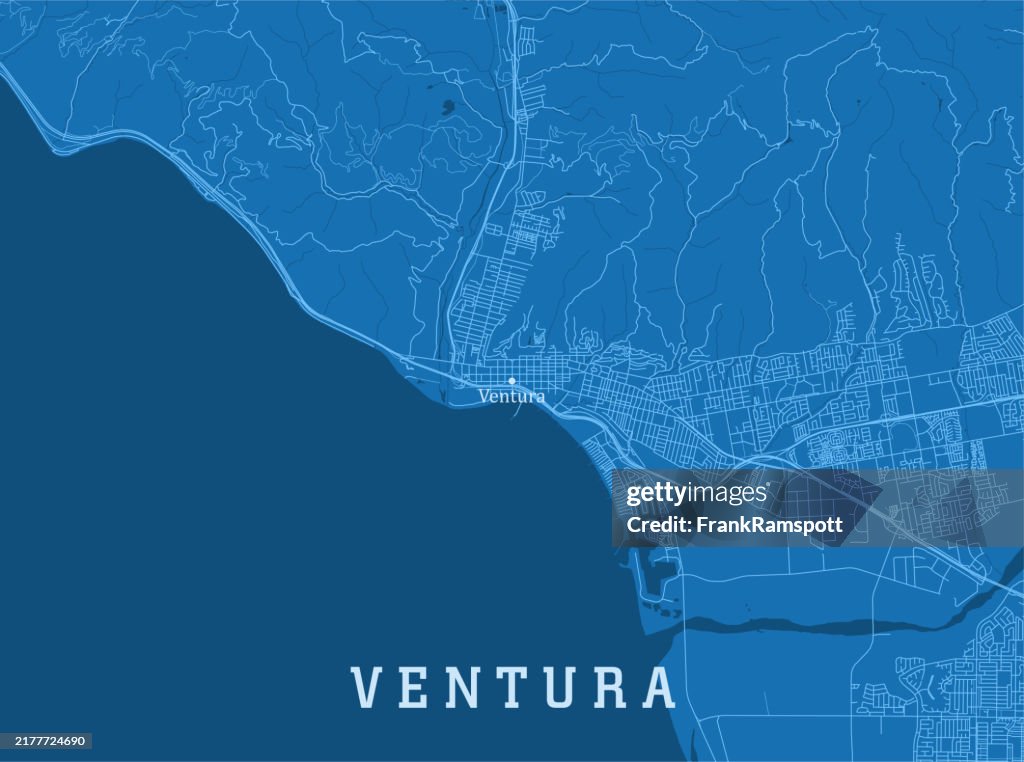 Ventura CA City Vector Road Map Blue Horizontal