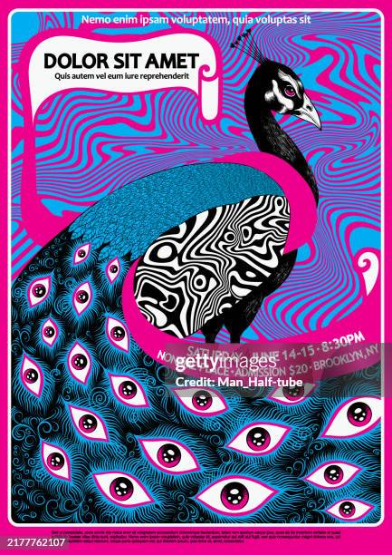 ilustraciones, imágenes clip art, dibujos animados e iconos de stock de póster psicodélico - cartel de concierto