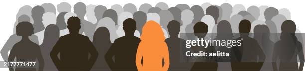 illustrations, cliparts, dessins animés et icônes de caractères vectoriels - silhouettes. portraits méconnaissables de femmes et d’hommes. - femme dans un groupe dhommes