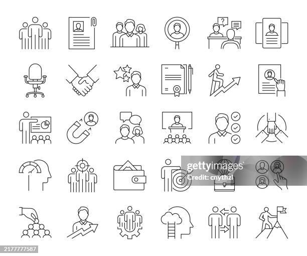 recruitment line icon set. human resources, resume, job search, vacancy. - vacancy stock illustrations