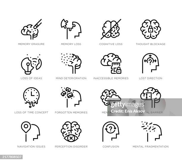 stockillustraties, clipart, cartoons en iconen met alzheimer's cognitive functions and memory health icons - ziekte van alzheimer
