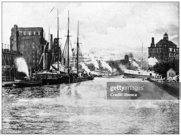 history and landmarks of usa: niagara river - niagara falls city ontario stock illustrations