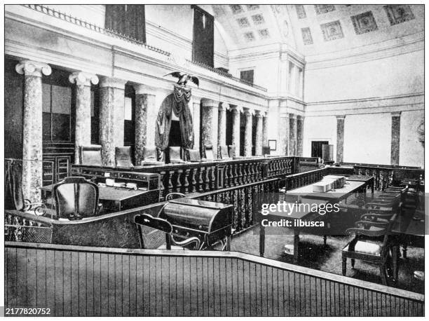 history and landmarks of usa: chamber of the us supreme court - supreme court interior stock illustrations