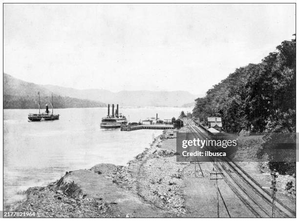 history and landmarks of usa: west point, hudson river, new york - hudson valley stock illustrations