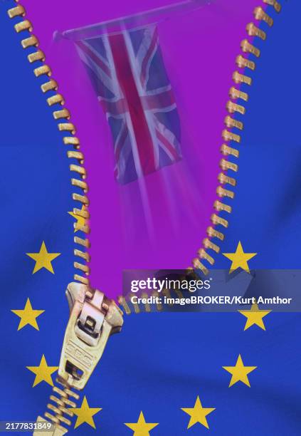 british flag and eu stars, open zipper, symbolic image eu exit, brexit, great britain - brexit stock illustrations