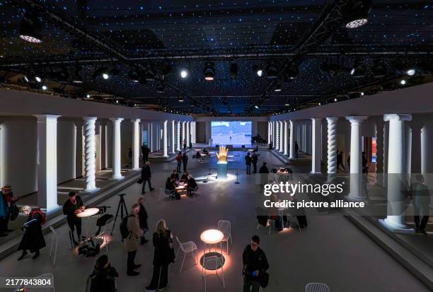 October 2024, Hesse, Frankfurt/Main: The guest pavilion is designed as a piazza with a surrounding colonnade. The design of the pavilion of the Guest...