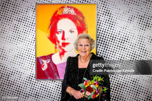Princess Beatrix of The Netherlands opens the exhibition "Queens by Andy Warhol" at Palace Het Loo on October 10, 2024 in Apeldoorn, Netherlands. In...