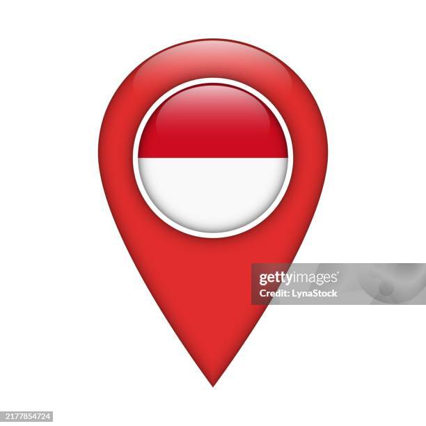 ilustraciones, imágenes clip art, dibujos animados e iconos de stock de icono vectorial puntual con la bandera nacional de indonesia aislada sobre fondo blanco. símbolo de puntero de mapa para sitio web, navegador gps, aplicaciones. ilustración en diseño plano. marcador de ubicación. marca de geolocalización en el mapa. - bandera indonesia