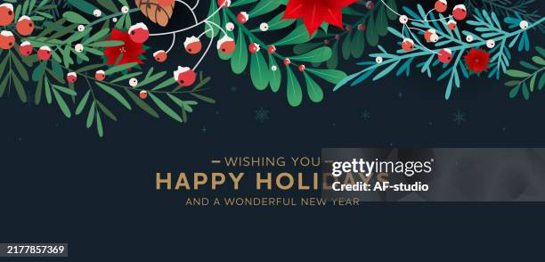 winter, background with berry branches. christmas illustration. - music notes watercolor background stock illustrations