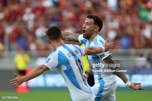 Nicolas Otamendi of Argentina celebrates after scoring the team's first goal during the FIFA World Cup 2026 South American Qualifier match between...