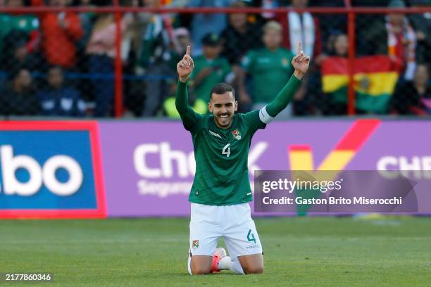 Luis Haquin of Bolivia celebrates after winning the FIFA World Cup 2026 South American Qualifier match between Bolivia and Colombia at Estadio...