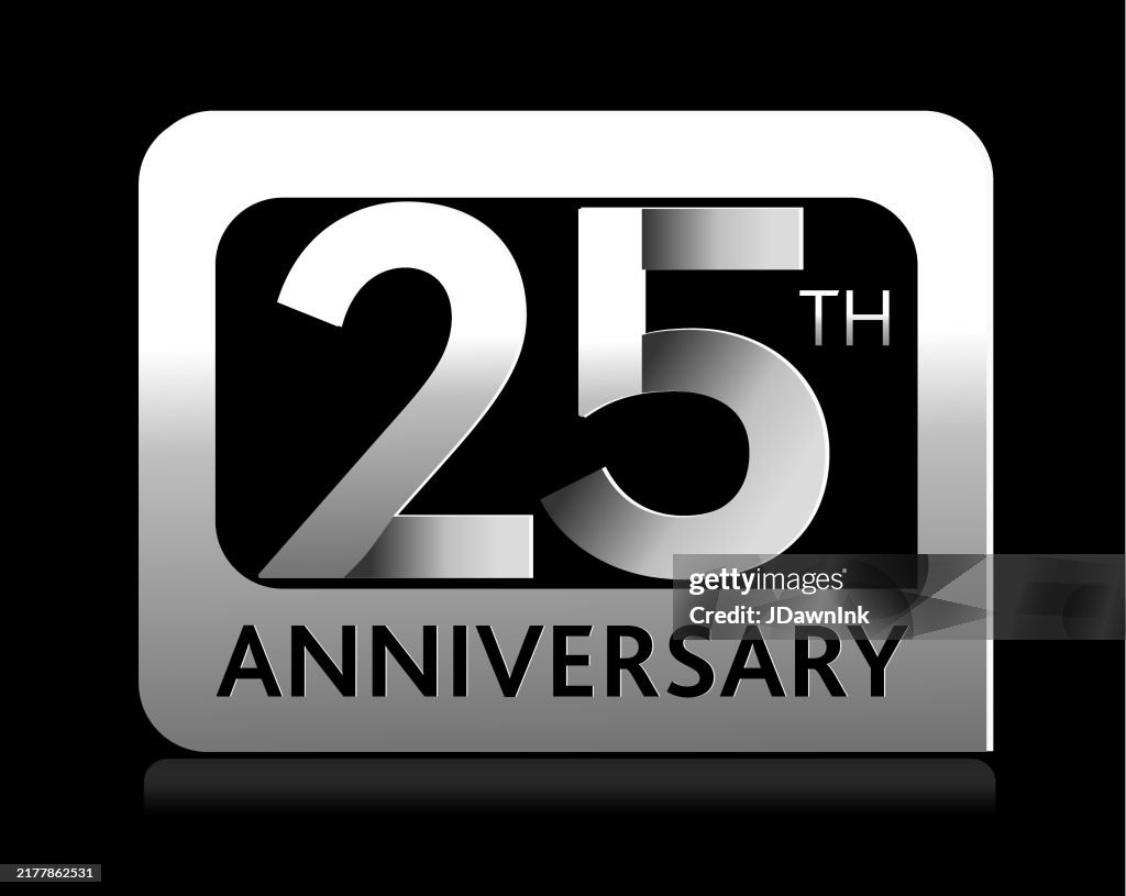 25 Year Anniversary square label geometric typography design in silver