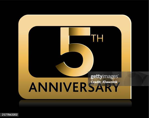 5 year anniversary square label geometric typography design in gold - one year anniversary stock illustrations