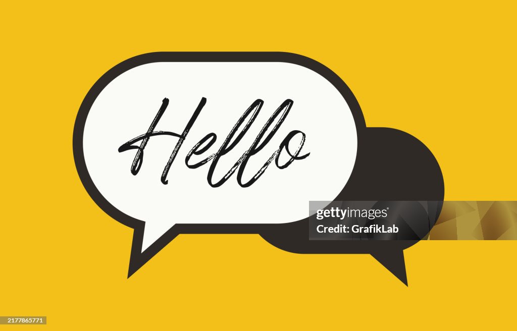 Hello Rises Text Hello Text In Speech Bubble With Handwritten Font High-Res Vector ...