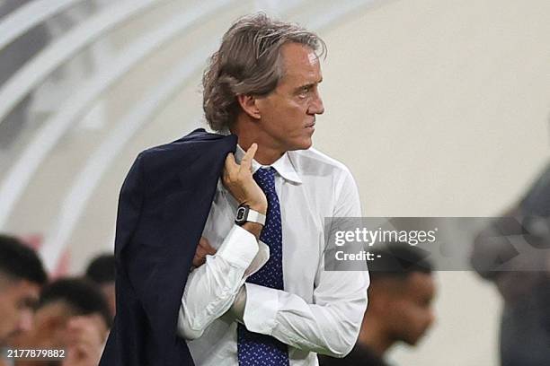 Saudi Arabia's Italian coach Roberto Mancini looks on during the 2026 FIFA World Cup AFC qualifiers group C football match between Saudi Arabia and...