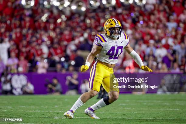 Whit Weeks of the LSU Tigers plays against the Ole Miss Rebels during the first half of a game at Tiger Stadium on October 12, 2024 in Baton Rouge,...