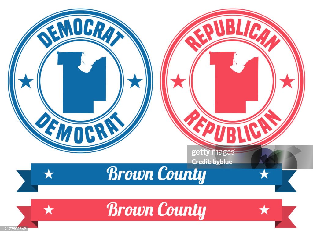 Brown County, Wisconsin. Map on rubber stamp with banner