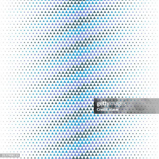 evenly spaced, gradient size, equilateral triangles. with color gradient and random colors from a palette of four. horizontal size gradient. pointing up and down. - pointing down white background stock illustrations