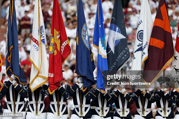 Virginia Tech Color Guard Virginia Tech Corps of Cadets Color Guard with flags prior to a... News ...