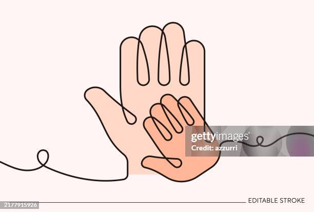 a helping hand continuous line art illustration - community outreach stock illustrations