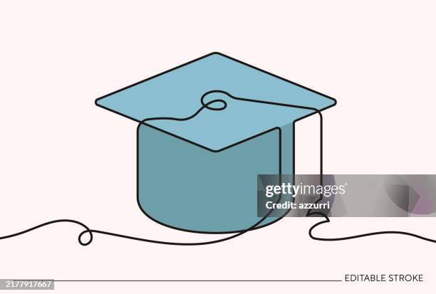Graduation Cap Continuous Line Art Illustration High-Res Vector Graphic ...