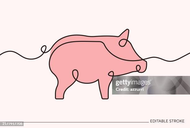pig continuous line art illustration - pork stock illustrations
