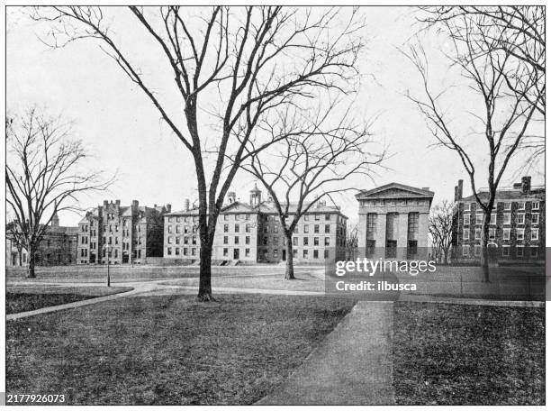 history and landmarks of usa: brown university, providence, rhode island - brown university campus stock illustrations
