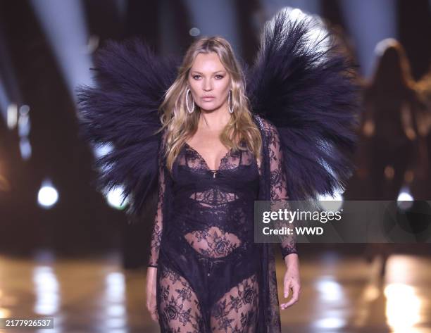 Kate Moss on the runway at the Victoria's Secret Fashion Show held at the Brooklyn Navy Yard on October 15, 2024 in New York, New York.