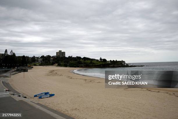 This picture shows a general view of Coogee Beach after authorities closed it down to the public in Sydney on October 16, 2024. Hundreds of...