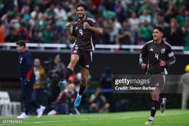 Raul Jimenez of Mexico celebrates after scoring the team's first goal during an International friendly match between Mexico and the United States at...