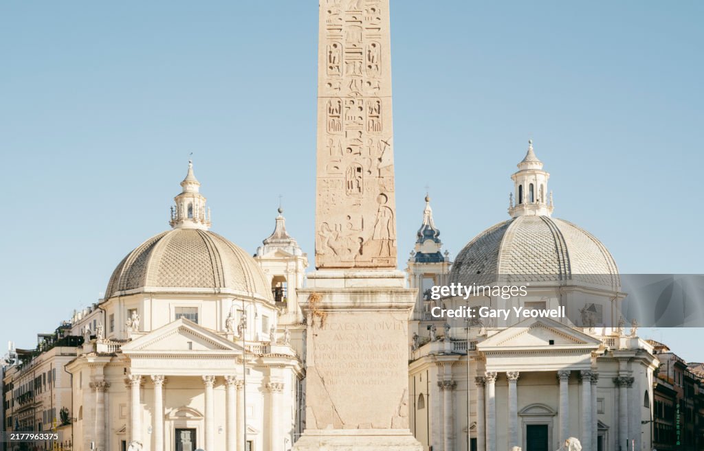 Twin church domes in Piazza del Popolo in Rome