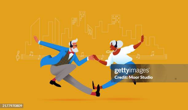 senior paar tanzen vektor-illustration - einfaches leben stock-grafiken, -clipart, -cartoons und -symbole