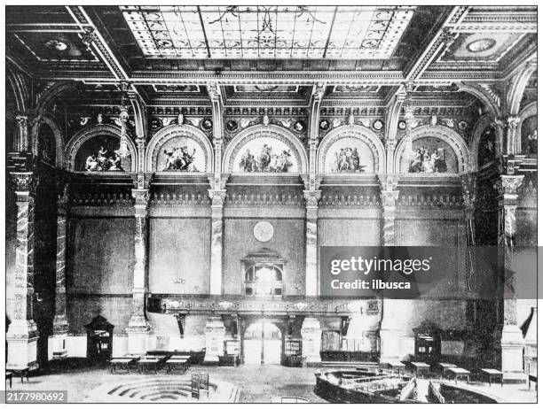 history and landmarks of usa: exchange hall, chicago board of trade - historic stock exchange building stock illustrations