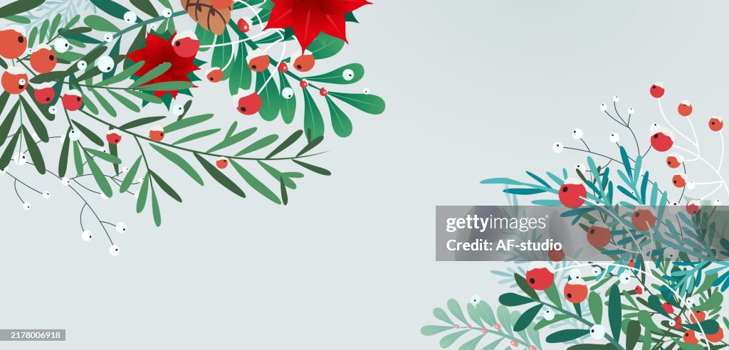 Winter, background with berry branches. Christmas illustration.